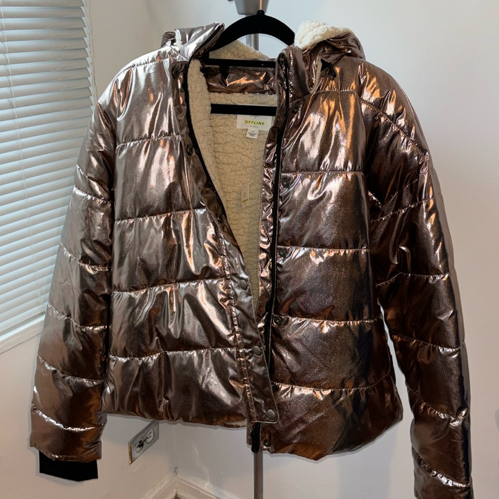 Gold metallic fleece-lined jacket